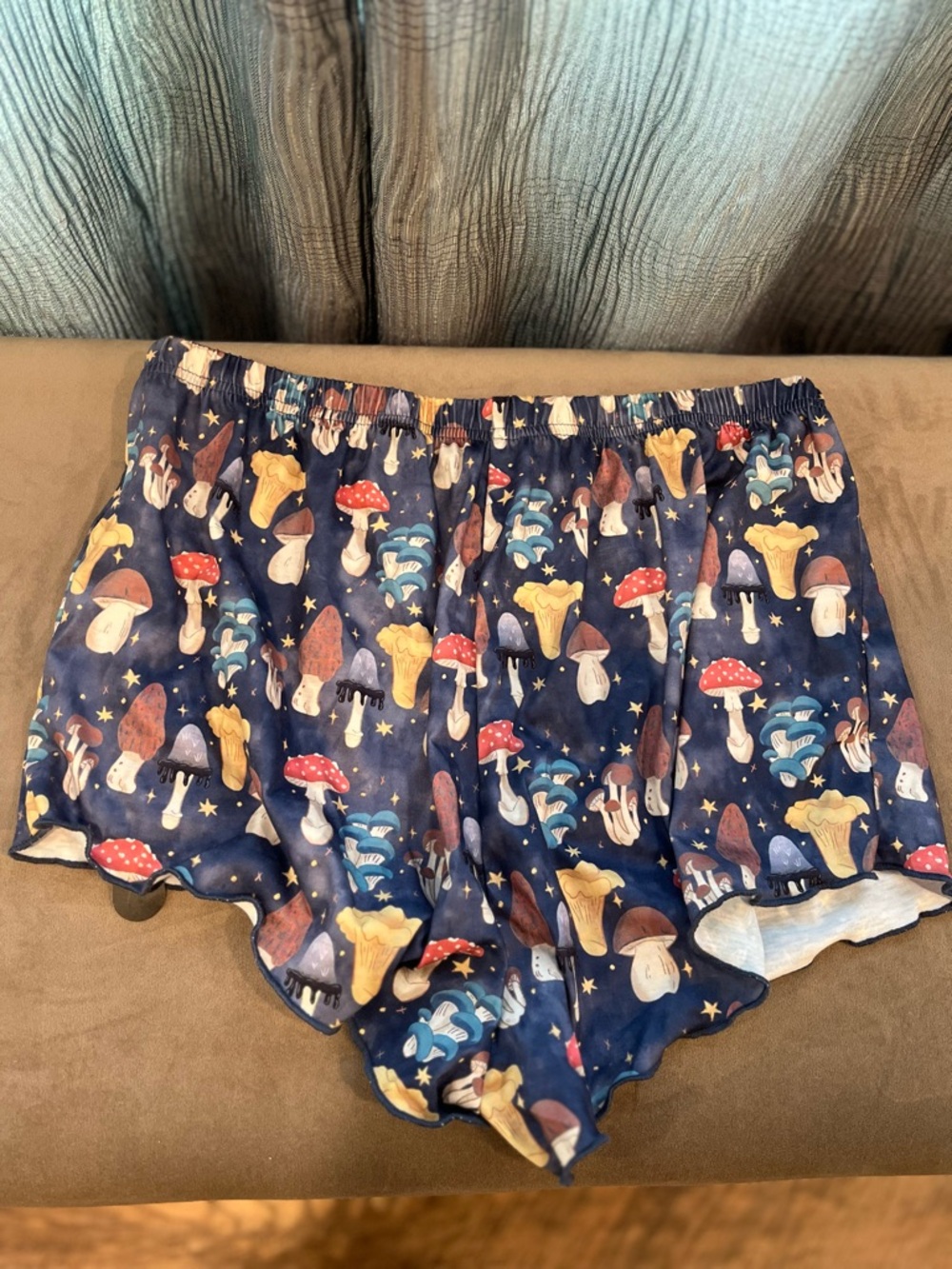 ROMWE Navy Mushroom-Print Athletic Lounge Shorts
